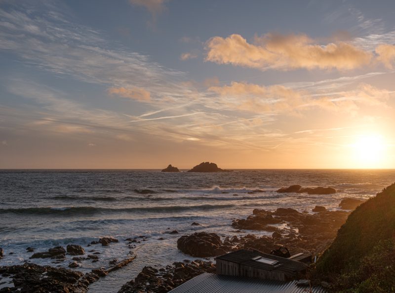The setting sun over the sea and The Brisons from Priest Cove, Cape Cornwall 30_09_24-1