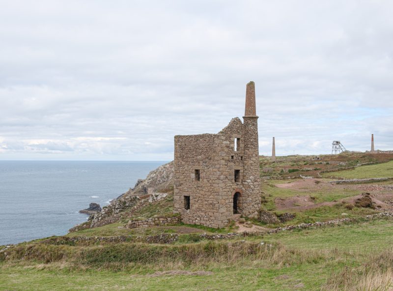 West Wheal Owles with the sea, Botallack Mine stacks and beam engine structure beyond from the SW Coast Path 02_10_24-1